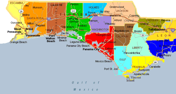 Map Of Florida Counties Panhandle United States Map